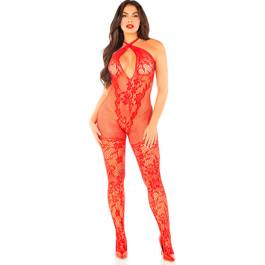 LEG AVENUE - BODYSTOCK DE PUNTO CON ESTAMPADO DE FLORES ROJAS TALLA ÚNICA