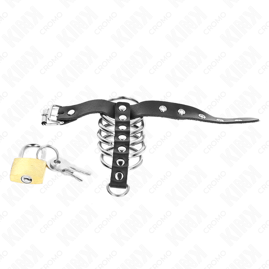 KINK - ANILLO DE CUERO PARA EL PENE CON CIERRE DE 21 X 2 CM Y 5 ANILLAS METÁLICAS DE 3 CM A 4 CM