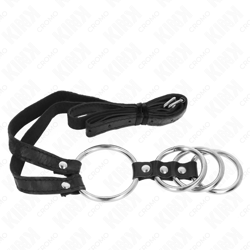 KINK - 4 ANILLOS METÁLICOS CONECTADOS DE 3,8 CM A 5 CM CON CINTURÓN DE CUERO DE 112 CM