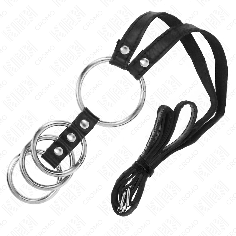 KINK - 4 ANILLOS METÁLICOS CONECTADOS DE 3,8 CM A 5 CM CON CINTURÓN DE CUERO DE 112 CM