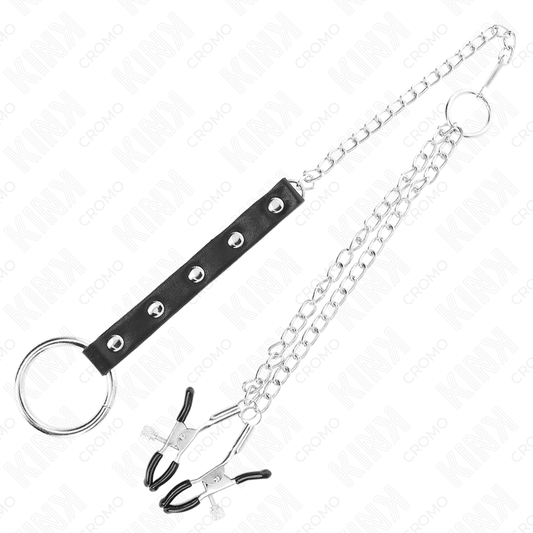 KINK - ANILLO DE METAL PARA EL PENE CON CADENA Y PINZAS PARA PEZONES AJUSTABLES
