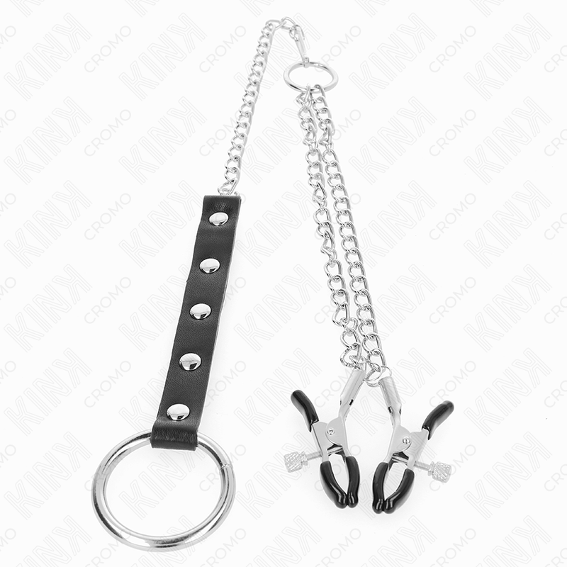 KINK - ANILLO DE METAL PARA EL PENE CON CADENA Y PINZAS PARA PEZONES AJUSTABLES