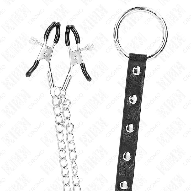 KINK - ANILLO DE METAL PARA EL PENE CON CADENA Y PINZAS PARA PEZONES AJUSTABLES