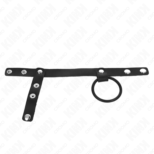 KINK - ANILLO PARA EL PENE DE SILICONA DE 3,8 CM CON DIVISOR DE BOLAS Y TIRA DE CUERO DE 22 X 1,5 CM