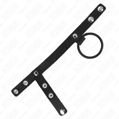 KINK - ANILLO PARA EL PENE DE SILICONA DE 3,8 CM CON DIVISOR DE BOLAS Y TIRA DE CUERO DE 22 X 1,5 CM