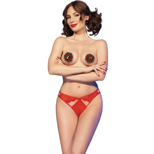 CHILIROSE - CR 4839 CONJUNTO NAVIDEÑO CUBREPEZONES + BRAGUITAS ROJAS L/XL