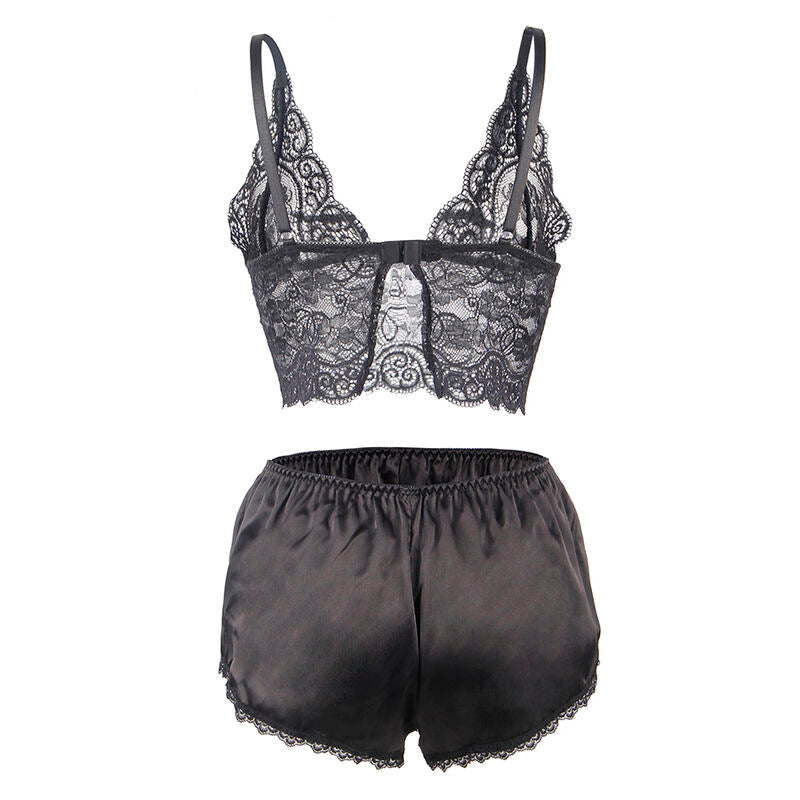 SUBBLIME - 953911 CAMISÓN DE SEDA Y ENCAJE + BRAGUITA NEGRA S/M