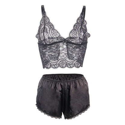 SUBBLIME - 953911 CAMISÓN DE SEDA Y ENCAJE + BRAGUITA NEGRA S/M
