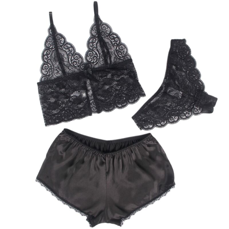 SUBBLIME - 953911 CAMISÓN DE SEDA Y ENCAJE + BRAGUITA NEGRA S/M
