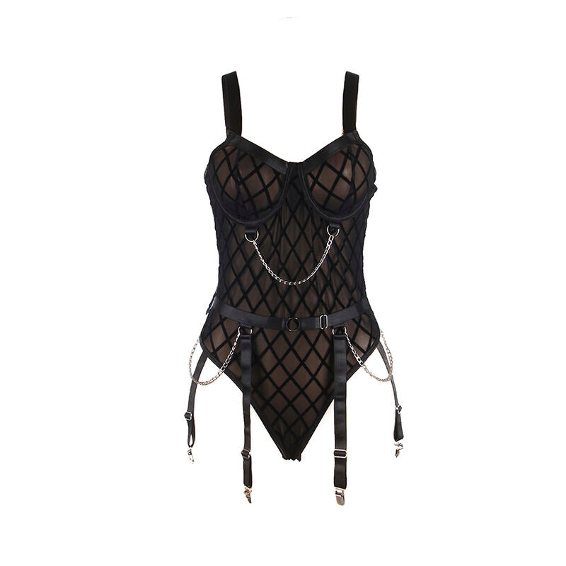 SUBBLIME - 9542277 BODY CON CADENAS + LIGUERO NEGRO L/XL