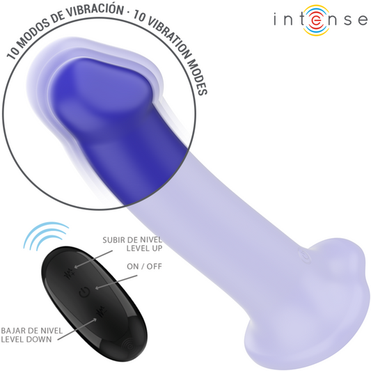 INTENSE - VIBRADOR VICTORIA CON VENTOSA 10 VIBRACIONES AZUL OSCURO CONTROL REMOTO