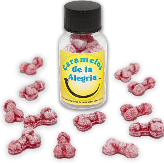 DIABLO PICANTE - 12 CARAMELOS DE ALEGRÍA CON FORMA DE PENE FRESA/CEREZA