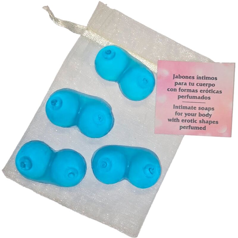 DIABLO PICANTE - 4 MINI JABONES PERFUMADOS EN FORMA DE PECHOS AZULES