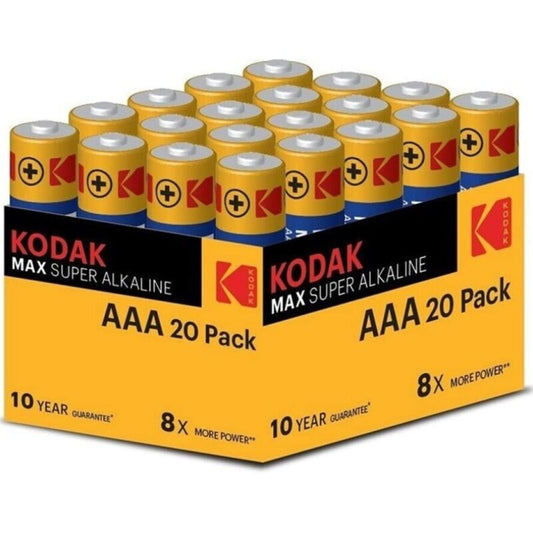 KODAK - PILAS ALCALINAS MÁXIMAS AAA LR03 PAQUETE DE 20 PILAS