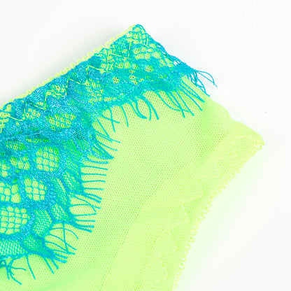 SUBBLIME - 955328 GREEN AND BLUE LACE BRA SET WITH GARTER LINES L/XL
