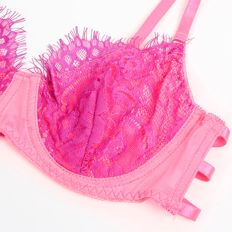 SUBBLIME - 955366 PINK AND PURPLE LACE BRA SET WITH GARTERS L/XL