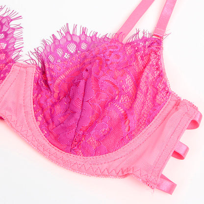 SUBBLIME - 955366 PINK AND PURPLE LACE BRA SET WITH GARTERS L/XL