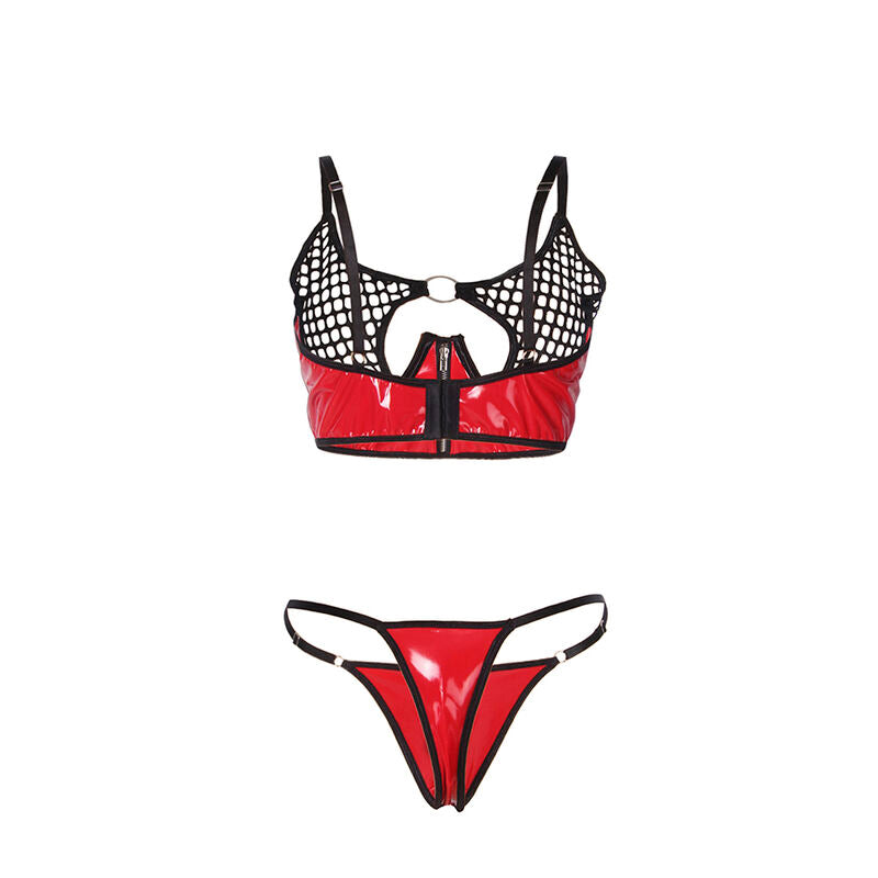 SUBBLIME - 955533 CONJUNTO DE SUJETADOR DE CUERO ROJO CON CREMALLERA DE MALLA S/M