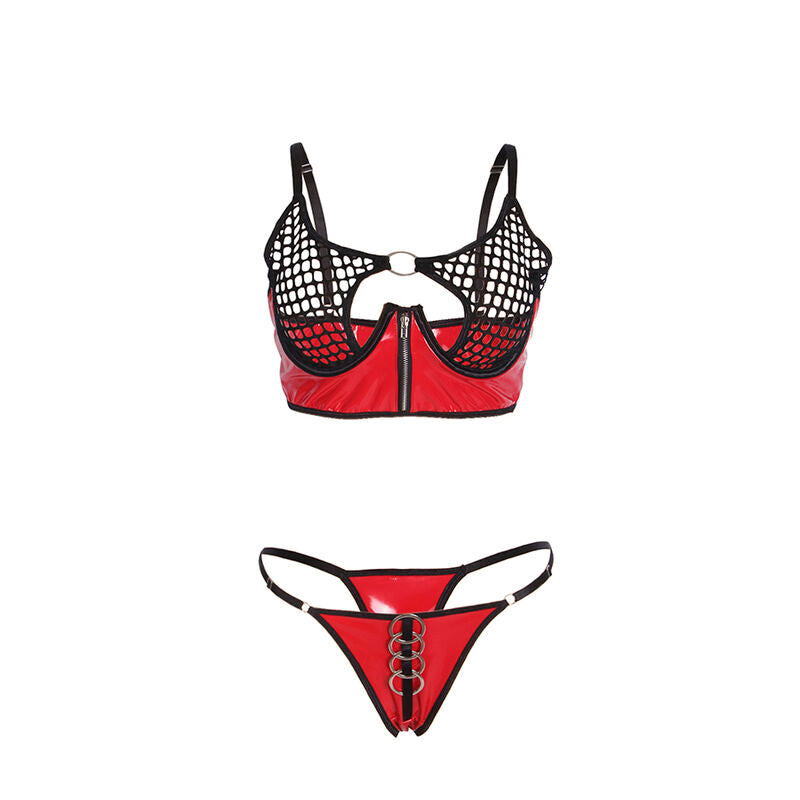 SUBBLIME - 955540 CONJUNTO DE SUJETADOR DE CUERO ROJO CON CREMALLERA DE MALLA L/XL