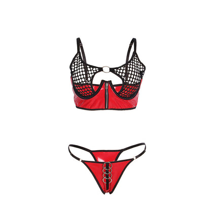 SUBBLIME - 955540 CONJUNTO DE SUJETADOR DE CUERO ROJO CON CREMALLERA DE MALLA L/XL