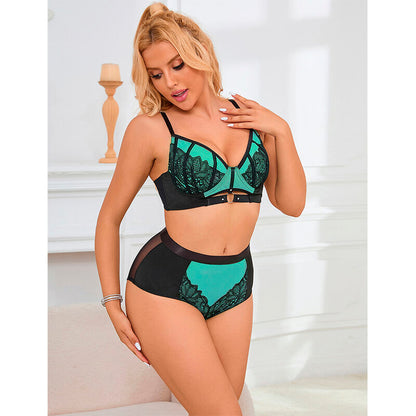 SUBBLIME - 955564 CONJUNTO DE SUJETADOR DE CUERO VERDE CON CREMALLERA DE MALLA L/XL