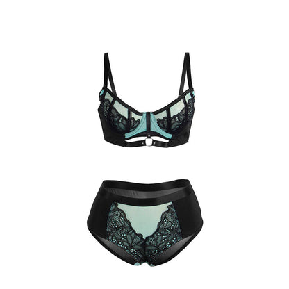 SUBBLIME - 955564 CONJUNTO DE SUJETADOR DE CUERO VERDE CON CREMALLERA DE MALLA L/XL