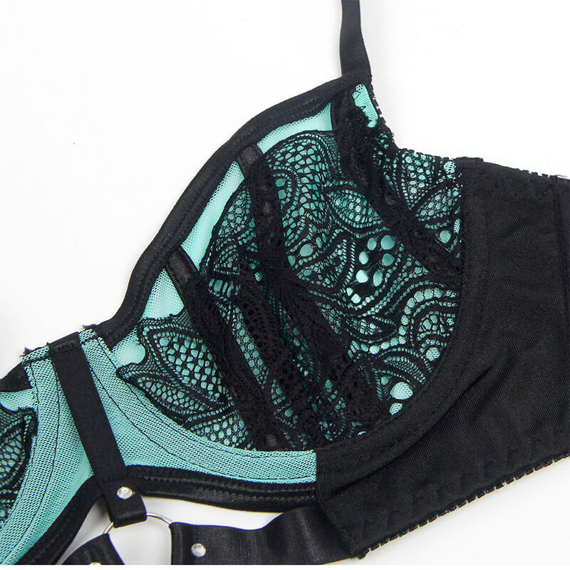 SUBBLIME - 955564 CONJUNTO DE SUJETADOR DE CUERO VERDE CON CREMALLERA DE MALLA L/XL