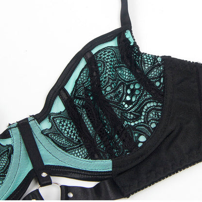 SUBBLIME - 955564 CONJUNTO DE SUJETADOR DE CUERO VERDE CON CREMALLERA DE MALLA L/XL