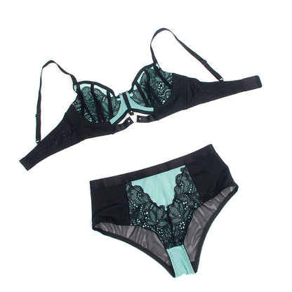 SUBBLIME - 955564 CONJUNTO DE SUJETADOR DE CUERO VERDE CON CREMALLERA DE MALLA L/XL