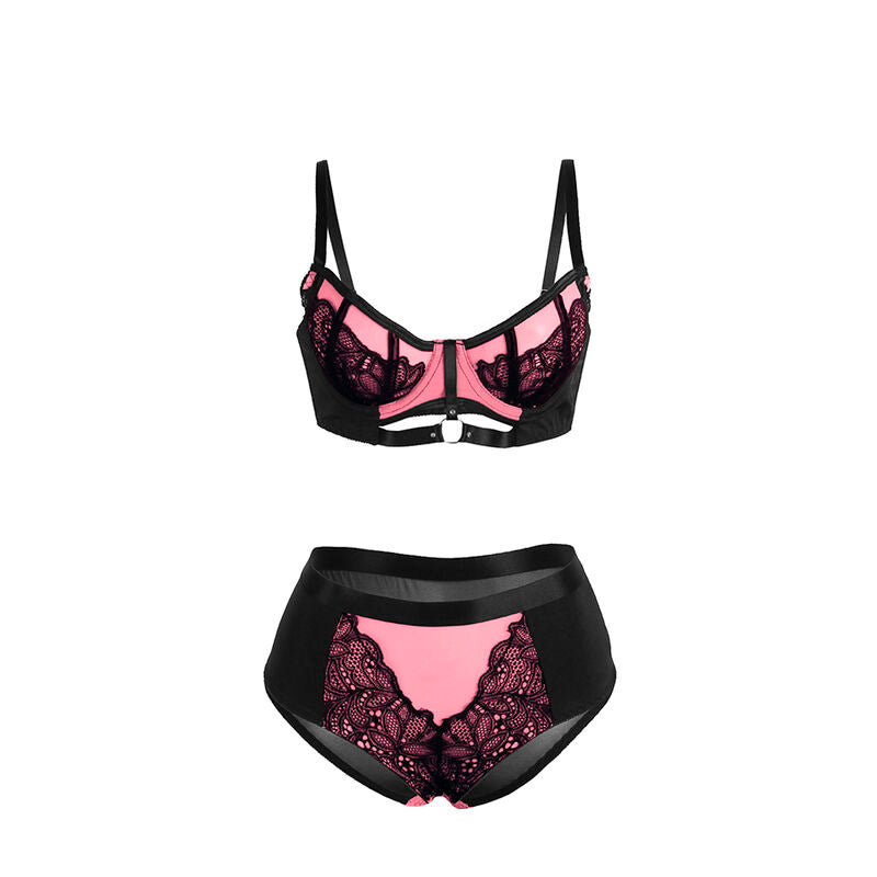 SUBBLIME - 955588 CONJUNTO DE SUJETADOR DE CUERO VERDE CON CREMALLERA DE MALLA ROSA L/XL