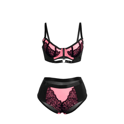 SUBBLIME - 955588 CONJUNTO DE SUJETADOR DE CUERO VERDE CON CREMALLERA DE MALLA ROSA L/XL