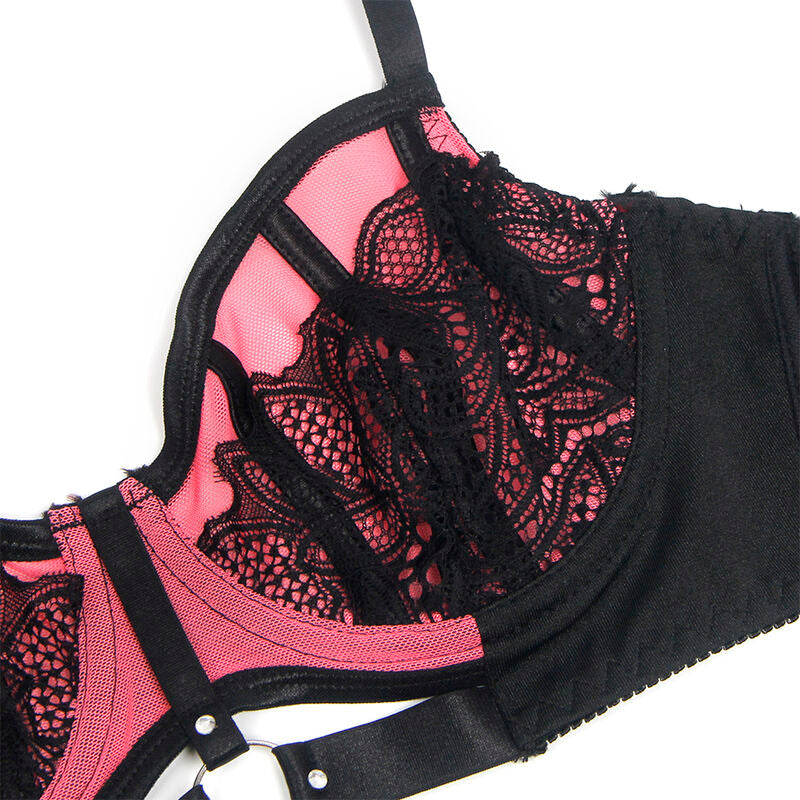 SUBBLIME - 955588 CONJUNTO DE SUJETADOR DE CUERO VERDE CON CREMALLERA DE MALLA ROSA L/XL