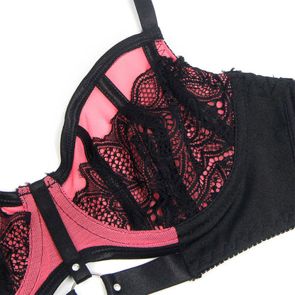 SUBBLIME - 955588 CONJUNTO DE SUJETADOR DE CUERO VERDE CON CREMALLERA DE MALLA ROSA L/XL