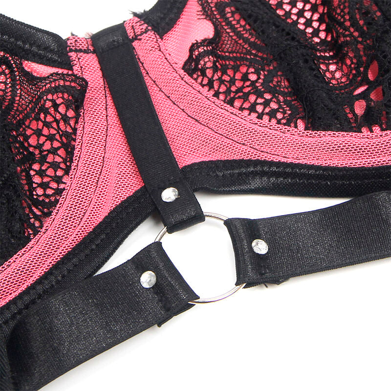 SUBBLIME - 955588 CONJUNTO DE SUJETADOR DE CUERO VERDE CON CREMALLERA DE MALLA ROSA L/XL