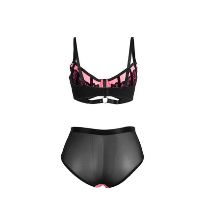 SUBBLIME - 955588 CONJUNTO DE SUJETADOR DE CUERO VERDE CON CREMALLERA DE MALLA ROSA L/XL