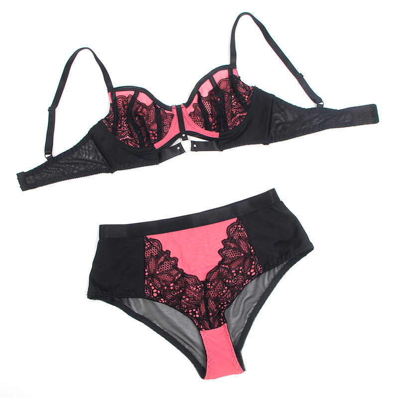 SUBBLIME - 955588 CONJUNTO DE SUJETADOR DE CUERO VERDE CON CREMALLERA DE MALLA ROSA L/XL