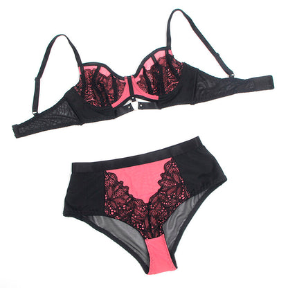 SUBBLIME - 955588 CONJUNTO DE SUJETADOR DE CUERO VERDE CON CREMALLERA DE MALLA ROSA L/XL