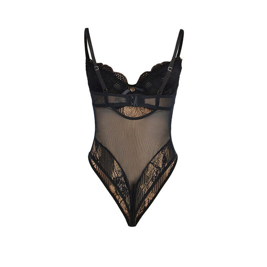 SUBBLIME - 955625 LACE BODYSUIT WITH ZIP AT THE BOTTOM BLACK L/XL