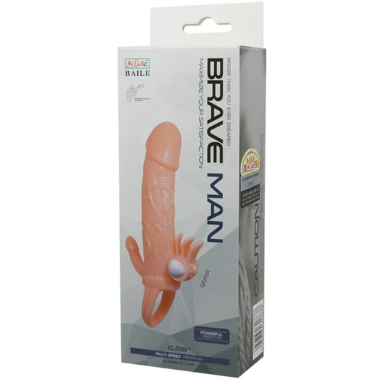BAILE - BRAVE MAN FUNDA PARA PENE CON ESTIMULACIÓN ANAL Y CLÍTORIS CARNE 16,5 CM