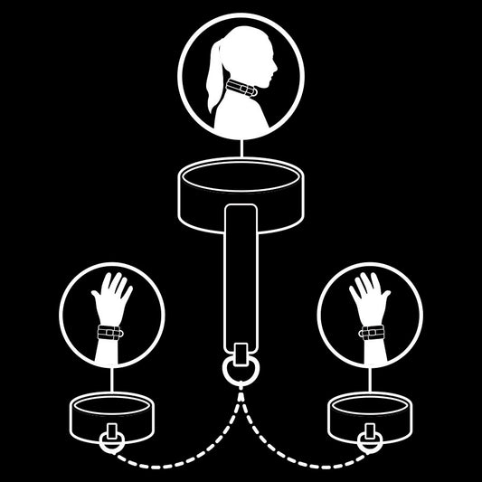 FETISH SUBMISSIVE - COLLAR Y ESPOSAS DE CUERO VEGANO CON FORRO DE NOPRENE
