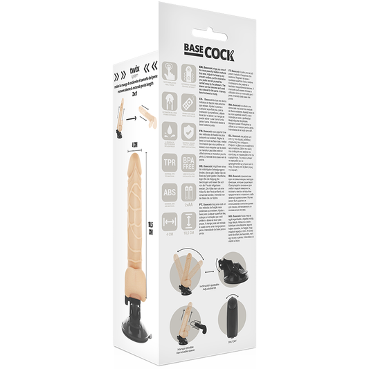 BASECOCK - VIBRADOR REALISTA NATURAL CON CONTROL REMOTO 18,5 CM -O- 4 CM