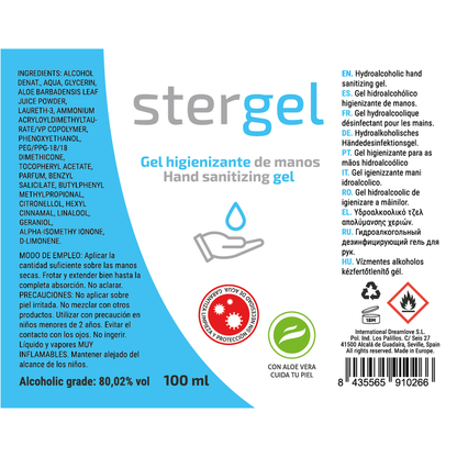 STERGEL - GEL DESINFECTANTE DE MANOS HIDROALCOHÓLICO DE ALOE VERA 100ML