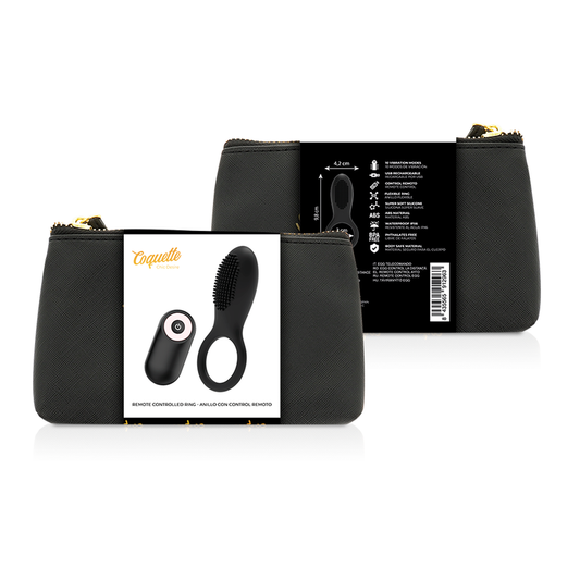 COQUETTE CHIC DESIRE - ANILLO PARA PENE CON CONTROL REMOTO RECARGABLE NEGRO/DORADO